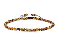 SKKIKHYBPO Cavigliera elastica da donna con perline rotonde da 4 mm, con pietre preziose naturali, corda marrone regolabile 21-27 cm, Pietra
