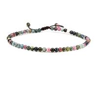 SKKIKHYBPO Cavigliera elastica da donna con perline rotonde da 4 mm, con pietre preziose naturali, corda marrone regolabile 21-27 cm, Pietra