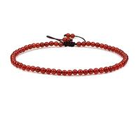 SKKIKHYBPO Cavigliera elastica da donna con perline rotonde da 4 mm, con pietre preziose naturali, corda marrone regolabile 21-27 cm, Pietra