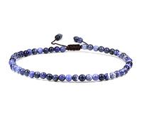 SKKIKHYBPO Cavigliera elastica da donna con perline rotonde da 4 mm, con pietre preziose naturali, corda marrone regolabile 21-27 cm, Pietra