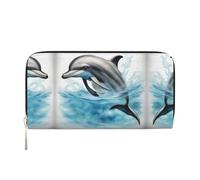 SKKNT Portafoglio da donna in pelle con stampa di delfino oceano che guarda te spazioso e alla moda per uso casual e da viaggio, nero, Taglia unica, Arte