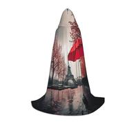 SKKNT Torre Eiffel con ombrello rosso stampa Halloween con cappuccio mantello lunghezza intera mantello con cappuccio per uomini e donne per Carnevale