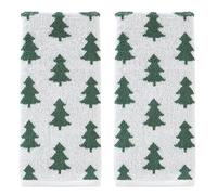 SKL Home Set di 2 asciugamani per le mani, motivo alberi natalizi e invernali, 100% cotone, 500 g/m², double-face, morbidi e assorbenti, decorativi per bagno/cucina/bar e regalo, verde/bianco