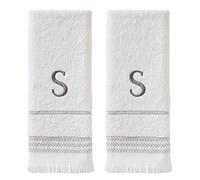 SKL Home, set di asciugamani, casual, con monogramma S, 40,6 cm x 66 cm, 2 pezzi, colore: bianco