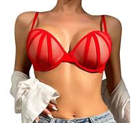 Sklavin Outfit da donna Plus Size Gilet Crop Wire Frees Reggiseno Lingerie Sexy Scollo a V Biancheria intima senza imbottitura sul petto S5XL Body in pizzo per, Colore: rosso, XXL