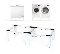 SKM Piedistalli universali regolabili per lavatrice e asciugatrice, 103,9-168 cm di lunghezza, 52-84 cm di larghezza, piedistallo per lavanderia in acciaio resistente, 7 gambe 200 kg, per lavatrice a