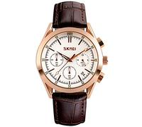 SKMEI Orologi da uomo con cinturino in pelle, facile da leggere, grande viso, casual, alla moda, impermeabile, regalo per padri, nero e blu, G9127bianco, classico