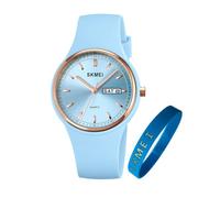 SKMEI Orologi per giovani donne sportive cinturino in silicone impermeabile moda casual semplice quarzo analogico giorno data ragazze regalo nero orologio da polso, Piccolo azzurro, L2057