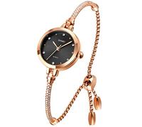 SKMEI - Orologio analogico da donna in oro rosa, con cinturino sottile, quadrante piccolo, diamante, stile casual, per fidanzate, regali, colore nero, 24, vintage, Retro