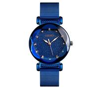 SKMEI Orologio da donna alla moda, quadrante blu cielo stellato, impermeabile, casual, analogico, al quarzo, in acciaio inox, idea regalo, Blu, Movimento al quarzo