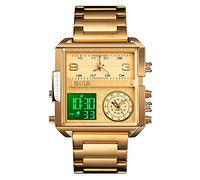 SKMEI Orologio da polso da uomo, digitale, sportivo, con quadrante LED grande e quadrato, orologio al quarzo analogico con multi-fuso orario, impermeabile, cronometro, 1.78*1.61*0.55 inch, Affari