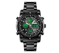 SKMEI Orologio da polso da uomo, impermeabile, militare, analogico, digitale, con cronografo a LED, multi ora, in acciaio inox, da uomo, Nero, 2.28 * 1.89 * 0.63 inches, Sportivo