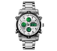 SKMEI Orologio da polso da uomo, impermeabile, militare, analogico, digitale, con cronografo a LED, multi ora, in acciaio inox, da uomo, 1389-argento Argento, 2.28*1.89*0.63 inches, Sportivo