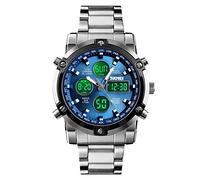 SKMEI Orologio da polso da uomo, impermeabile, militare, analogico, digitale, con cronografo a LED, multi ora, in acciaio inox, da uomo, 1389-blu, 2.28*1.89*0.63 inches, Sportivo