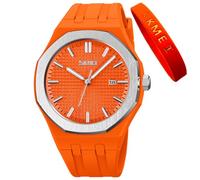 SKMEI Orologio da polso da uomo in silicone, facile da leggere, impermeabile, sportivo, casual, analogico, al quarzo, luminoso, regalo per genitori, colore: nero, G9299 Arancione, Moda