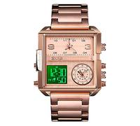 SKMEI Orologio da polso digitale sportivo da uomo, con quadrante quadrato grande, al quarzo, con cronometro impermeabile multi-fuso orario Business 1.78*1.61*0.55 inch Oro rosa chiaro.