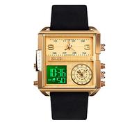 SKMEI Orologio da polso digitale sportivo da uomo, con quadrante quadrato grande, al quarzo, con cronometro impermeabile multi-fuso orario Business 1.78*1.61*0.55 inch Oro Nero-chiaro