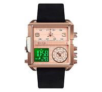 SKMEI Orologio da polso digitale sportivo da uomo, con quadrante quadrato grande, al quarzo, con cronometro impermeabile multi-fuso orario Business 1.78*1.61*0.55 inch Oro rosa Nero-chiaro
