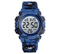 SKMEI Orologio da polso per bambini digitale mimetico con allarme LED, impermeabile fino a 50 m, sportivo, per ragazzi (blu scuro mimetico), Blu Scuro Camouflage, Cinturino
