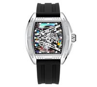 SKMEI Orologio da uomo alla moda con quadrante grande e scheletro, analogico, di lusso, casual, impermeabile, con luminoso, Argento-Nero