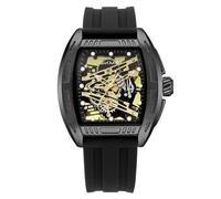 SKMEI Orologio da uomo alla moda con quadrante grande e scheletro, analogico, di lusso, casual, impermeabile, con luminoso, Nero Dorato