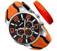 SKMEI Orologio da uomo con cinturino in silicone, impermeabile, sportivo, alla moda, casual, grande, con cronografo, lussuoso, luminoso, analogico, al quarzo, nero, idea regalo, G9128 arancione, Moda