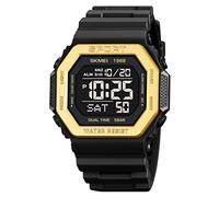 SKMEI Orologio da uomo dal design casual, display digitale, quadrante nero-oro, ABS da uomo, in TPU, cinturino elegante, resistente all'acqua e ai graffi, 1988