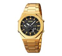 SKMEI Orologio da uomo elettronico a doppio display con luminoso, impermeabile fino a 50 m, orologio sportivo alla moda, multifunzione, 1816, Oro Nero, Classico