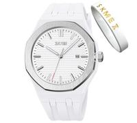 SKMEI Orologio da uomo in silicone, facile da leggere, impermeabile, sportivo, casual, alla moda, analogico, al quarzo, luminoso, regalo per padri, nero, G9299bianco, Moda