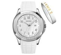 SKMEI Orologio da uomo in silicone, facile da leggere, impermeabile, sportivo, casual, alla moda, analogico, al quarzo, luminoso, regalo per padri, nero, G9286bianco, Moda