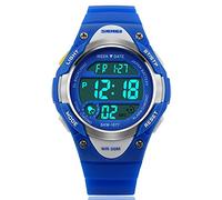 SKMEI Orologio digitale per ragazzi e ragazze, con cronometro, sveglia, luce rosa, blu, nero, età 6-13 anni, Blu, Cinturino