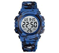 SKMEI Orologio digitale quadrato da uomo, classico, multifunzione, impermeabile, cronometro, conto alla rovescia, sveglia, Blu mimetico scuro, 1.89*1.69*0.63 inch, Sportivo