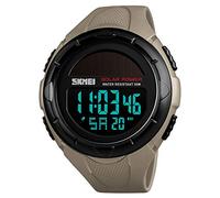 SKMEI Orologio digitale quadrato da uomo, classico, multifunzione, impermeabile, cronometro, conto alla rovescia, sveglia, 2-Cachi, 1.8*2*0.59 inch, Cinturino