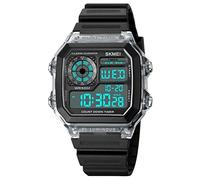 SKMEI Orologio digitale quadrato da uomo, classico, multifunzione, impermeabile, cronometro, conto alla rovescia, sveglia, Bianco trasparente, 1.77**1.65*0.51inches, Classico