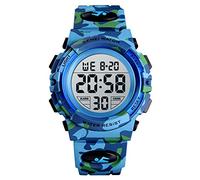 SKMEI Orologio digitale quadrato da uomo, classico, multifunzione, impermeabile, cronometro, conto alla rovescia, sveglia, Blu mimetico chiaro, 1.89*1.69*0.63 inch, Sportivo