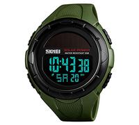 SKMEI Orologio digitale quadrato da uomo, classico, multifunzione, impermeabile, cronometro, conto alla rovescia, sveglia, 2-Verde militare, 1.8*2*0.59 inch, Cinturino