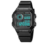 SKMEI Orologio digitale quadrato da uomo, classico, multifunzione, impermeabile, cronometro, conto alla rovescia, sveglia, Nero trasparente., 1.77**1.65*0.51inches, Classico