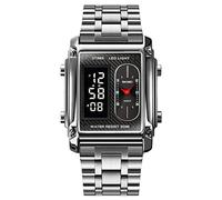 SKMEI Orologio sportivo da uomo con quadrante rettangolare con retroilluminazione a LED a 7 colori opzionali, sveglia multifunzione, cronometro 12/24 ore con cinturino in gomma - 1868, ACCIAIO