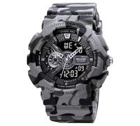 SKMEI Orologio sportivo da uomo con schermo a LED, display analogico-digitale, quadrante nero, ABS::PU da uomo in PU grigio militare mimetico cinturino elegante, impermeabile e resistente ai graffi