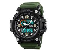 SKMEI Orologio sportivo digitale da uomo, 50 m, impermeabile, con schermo a LED, cronometro, sveglia, orologio da polso, Verde militare, Digitale