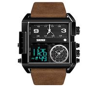 SKMEI Orologio sportivo digitale da uomo, al quarzo, con quadrante quadrato a LED, analogico, al quarzo, con cronometro impermeabile, Caffè nero., Digitale