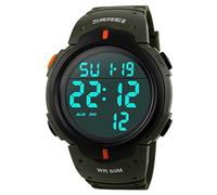 SKMEI Orologio sportivo digitale da uomo con schermo a LED, con grande viso, militare, impermeabile, con cronometro luminoso, semplice orologio militare, verde militare, digitale