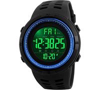 SKMEI Orologio sportivo digitale da uomo, impermeabile fino a 50 m, a LED, militare, multifunzione, cronometro, conto alla rovescia, data e allarme automatico, Nero-blu, Cronografo, digitale, orologio