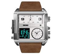 SKMEI Orologio sportivo digitale da uomo, quadrante grande, analogico, al quarzo, con cronometro impermeabile e multi-fuso orario Caffè argento
