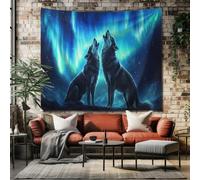 SKOEUI Arazzo Lupo Animale Telo per Decorazione Casa con Stampa Aurora Boreale Fantasy Tapestry Murale Aesthetic per Camera da Letto Panno Decorativo Blu 150x130 cm