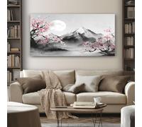 SKOEUI Quadri Moderni Fiore Di Ciliegio A Inchiostro Quadro su Tela Con Cornice Montagna Giapponese Stampa su Tela Decorazioni da Parete Soggiorno Camera da Letto Corridoio 80x120 cm