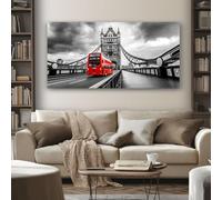 SKOEUI Quadro Moderno Tower Bridge Punto Di Riferimento Quadri su Tela Grandi Autobus Rosso Urbano per Soggiorno Ufficio Corridoio Cucina stampe da parete Senza Cornice 60x120 cm