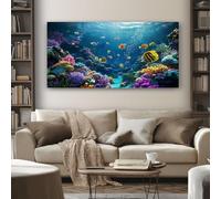 SKOEUI Quadro su Tela Pesce Dell'Oceano 1 Pezzo Quadro Moderno 80x160 cm Stampe da Parete Barriera Corallina Naturale per Decorare Soggiorno Ufficio Camera da Letto, Idea Regalo Senza Cornice