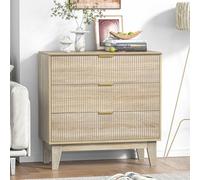 Skokliz Cassettiera a 3 Cassetti in Legno, Cassettiera per Camera da Letto, Comò Stile Nordico con Gambe in Legno di Pino per Ingresso, Soggiorno, Cameretta e Corridoio, 80x40x80 cm