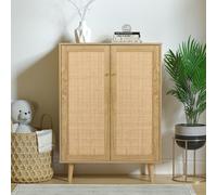 Skokliz Credenza Cucina, Mobiletto con 2 Ante e Ripiano Regolabile in Altezza, Stile Farmhouse, per Soggiorno Sala da Pranzo, 80x34x112cm